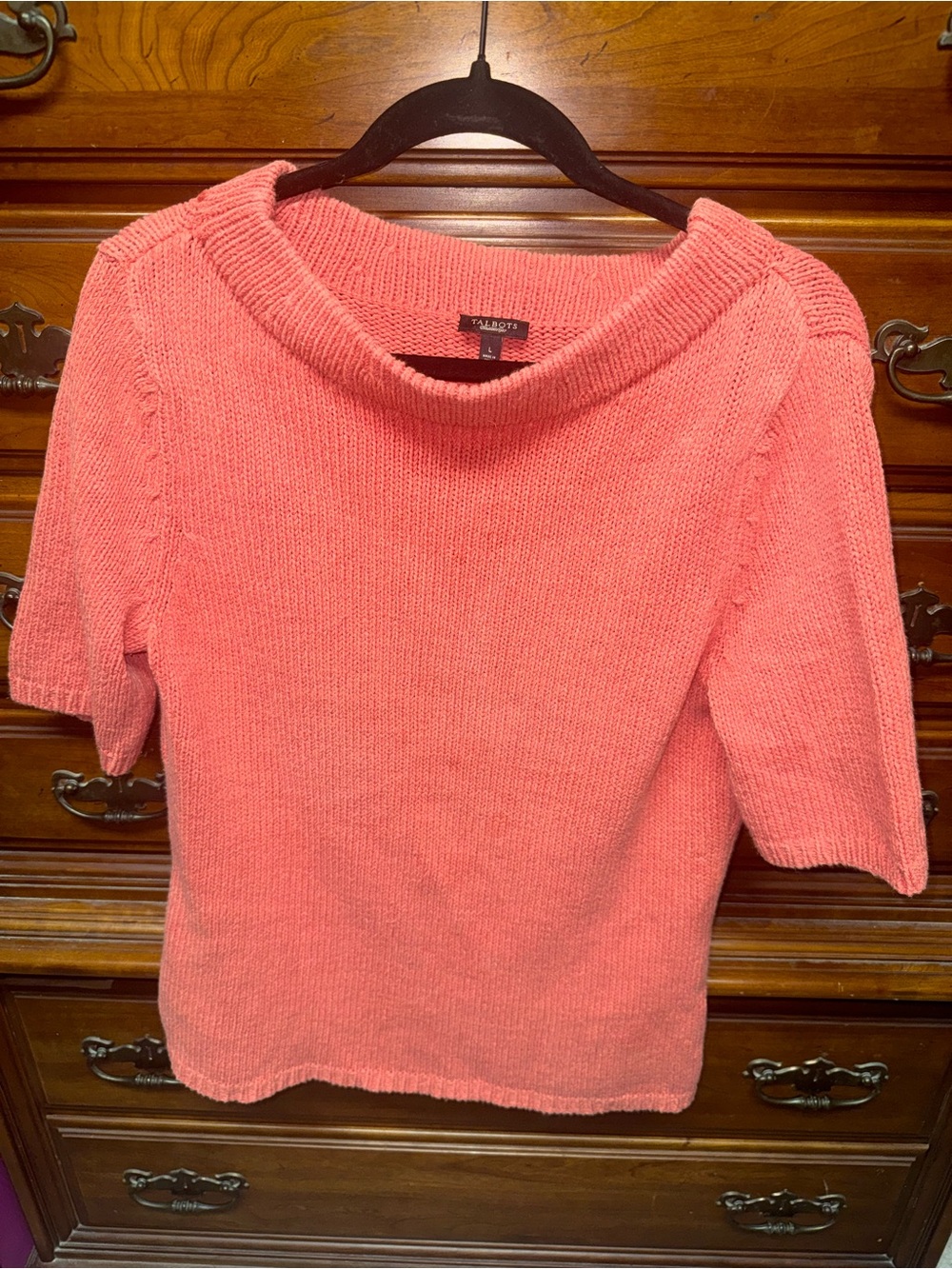 Talbots Coral Knit Short-Sleeve Turtleneck Sweater